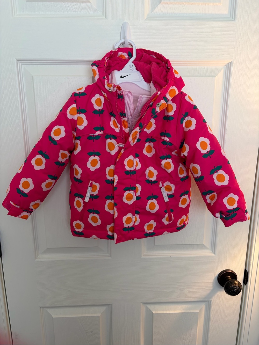 Girls' Pink Floral Puffer Jacket - 3 in 1 Winter Coat